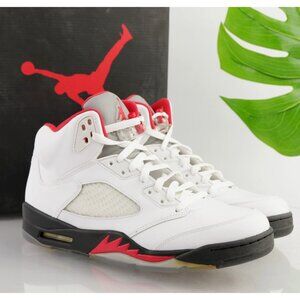 Air Jordan 5 Retro Mens White Fire Red Sneaker Size 10 Black 2013 Shoes With Box
